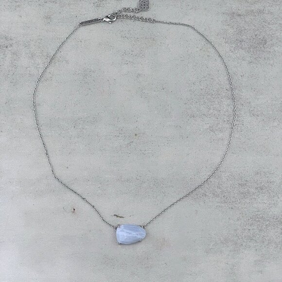 Kendra Scott Isla Blue Lace Agate Asymmetric Silver Pendant Necklace 18"-20" - Picture 2 of 5